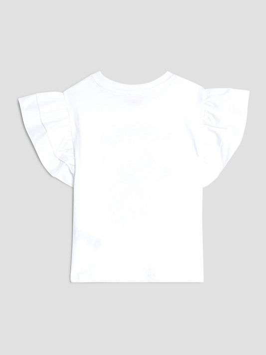 River Island White Girls Frill Sleeve Bear Print T-Shirt image 2