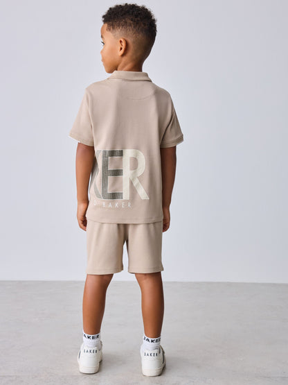 Dsiney Kidz - Baker by Ted Baker Stone Graphic Polo Shirt and Shorts Set image 2