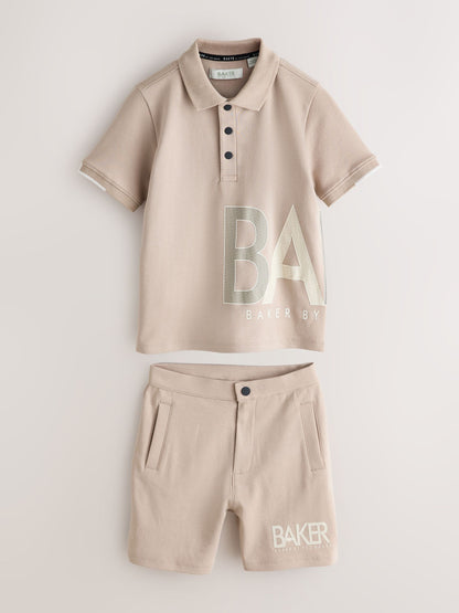Dsiney Kidz - Baker by Ted Baker Stone Graphic Polo Shirt and Shorts Set image 7