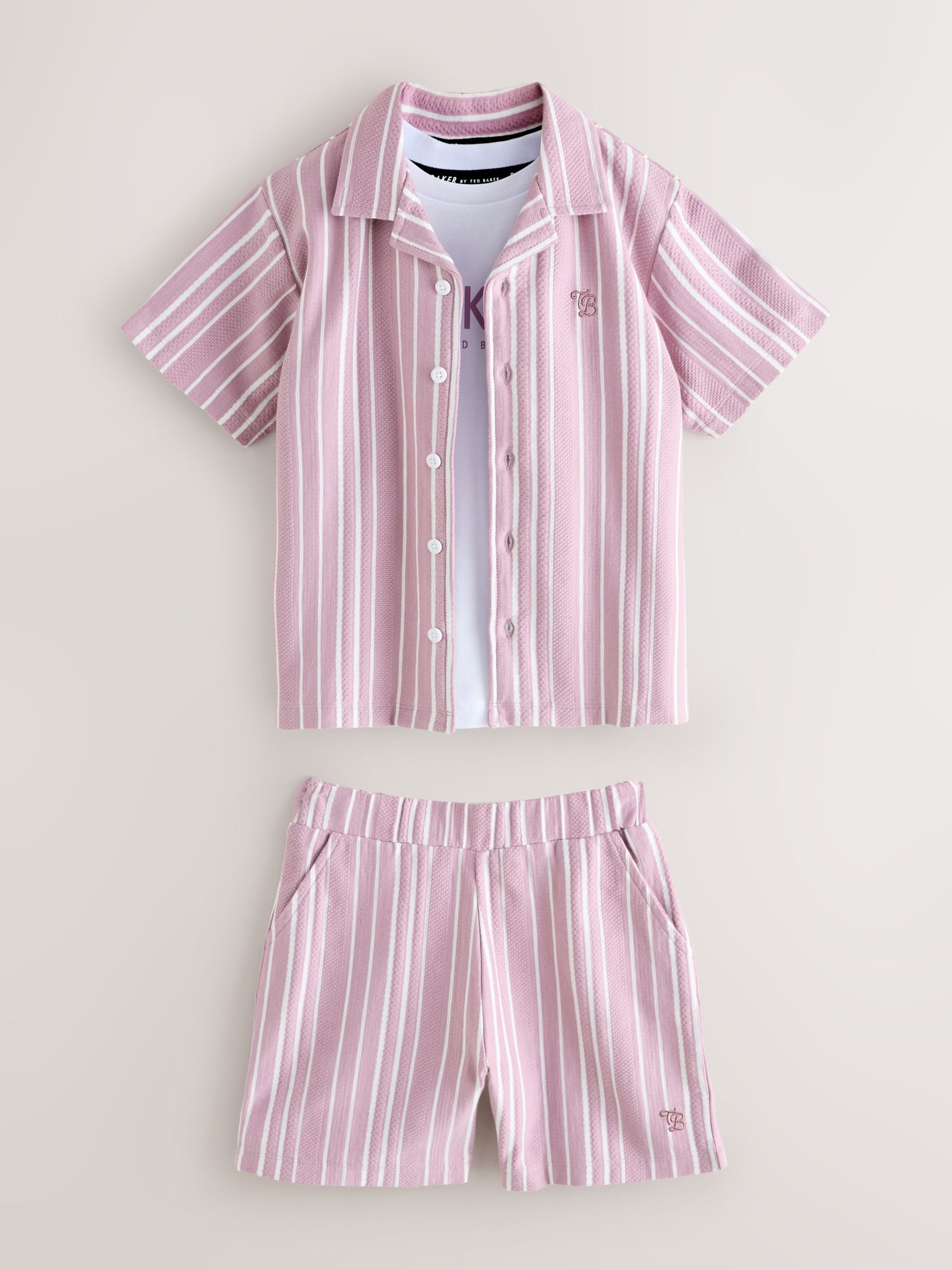 Baker by Ted Baker Textured Striped Shirt, T-Shirt and Shorts Set image 9