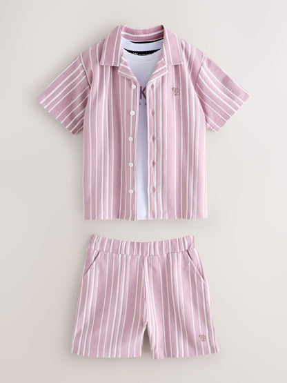 Baker by Ted Baker Textured Striped Shirt, T-Shirt and Shorts Set image 9