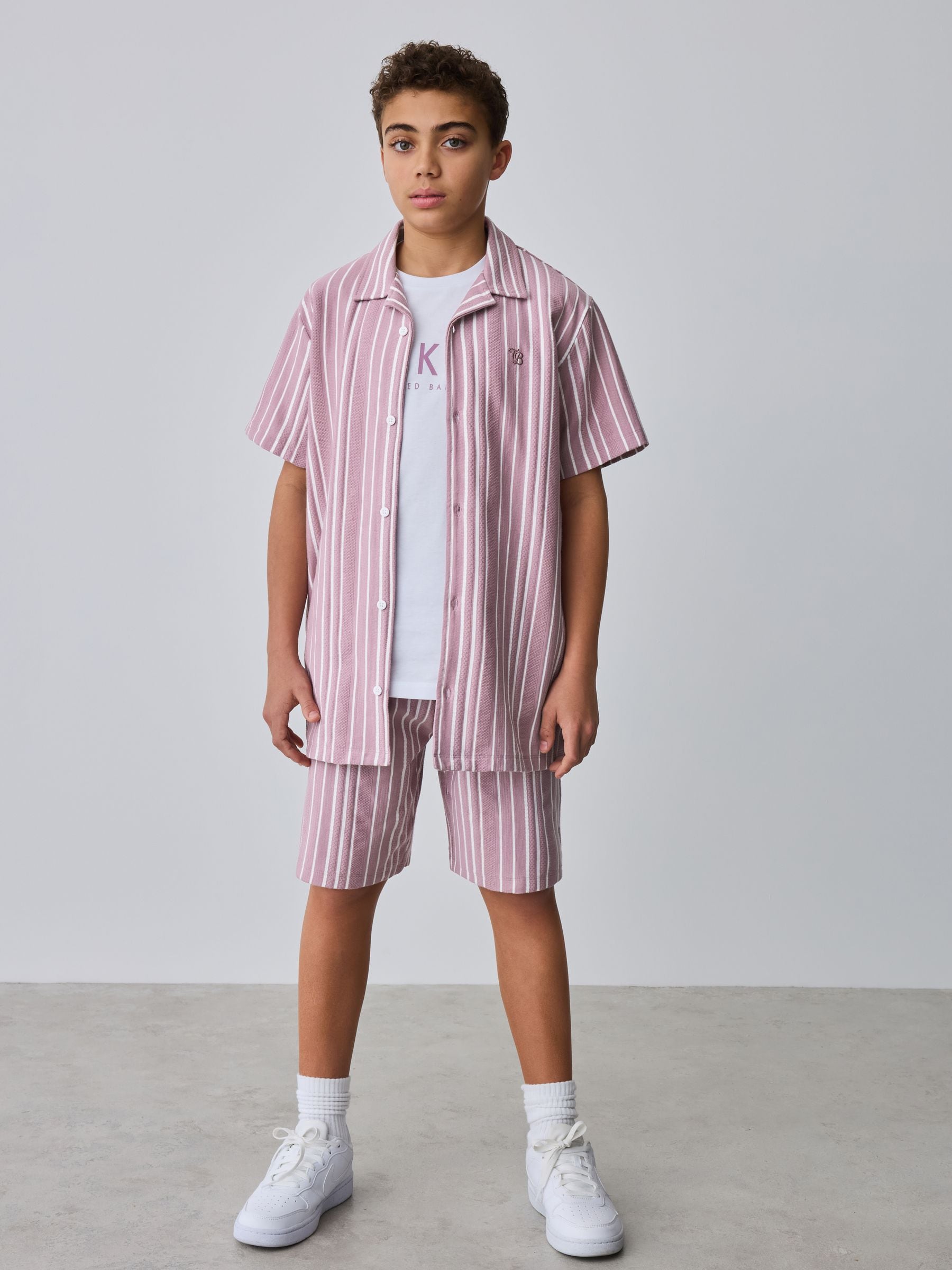Baker by Ted Baker Textured Striped Shirt, T-Shirt and Shorts Set image 1