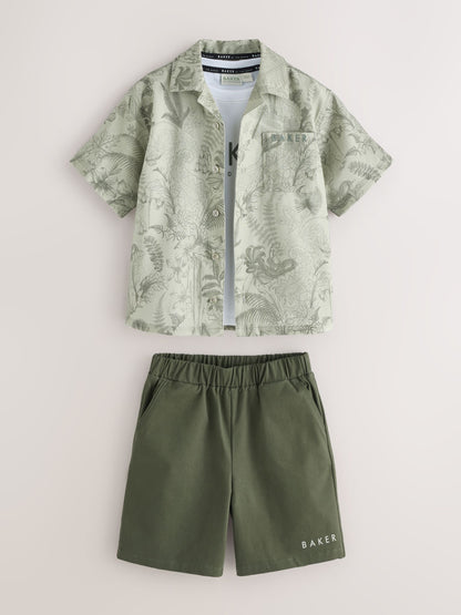 Baker by Ted Baker 3 Piece Green Shirt T-Shirt and Shorts Set image 8
