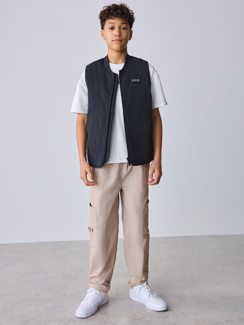 Baker by Ted Baker 3 Piece Black Gilet T-Shirt and Cargo Trousers Set image 1