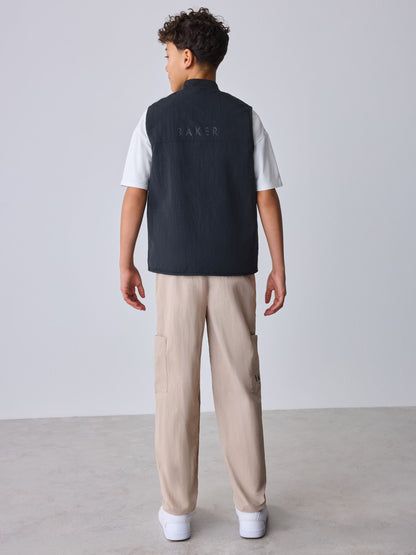 Baker by Ted Baker 3 Piece Black Gilet T-Shirt and Cargo Trousers Set image 2