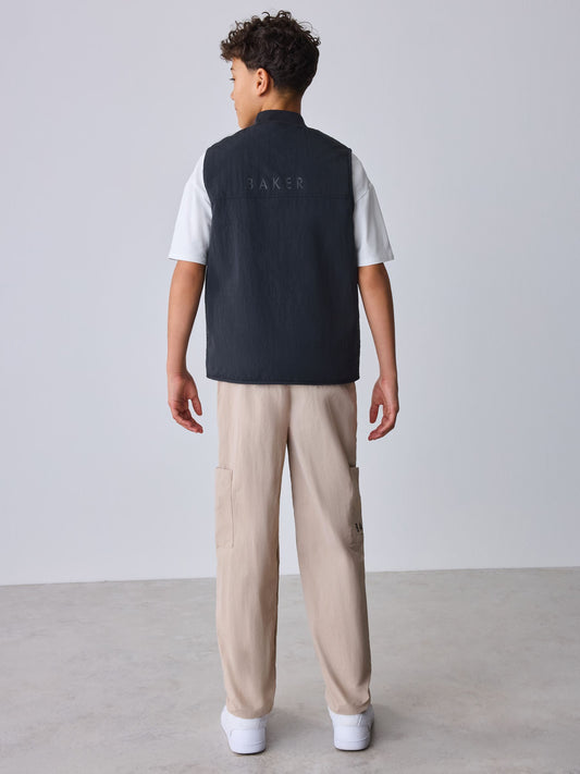 Baker by Ted Baker 3 Piece Black Gilet T-Shirt and Cargo Trousers Set image 2