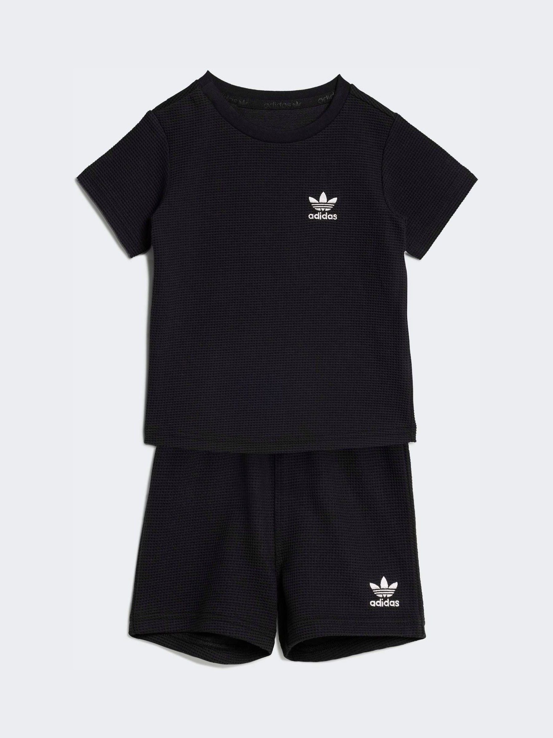 adidas Originals Black Waffle T-Shirt and Shorts Set image 1
