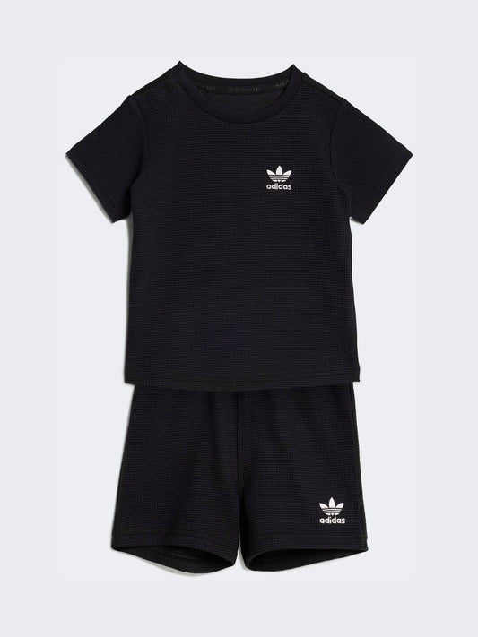 adidas Originals Black Waffle T-Shirt and Shorts Set image 1