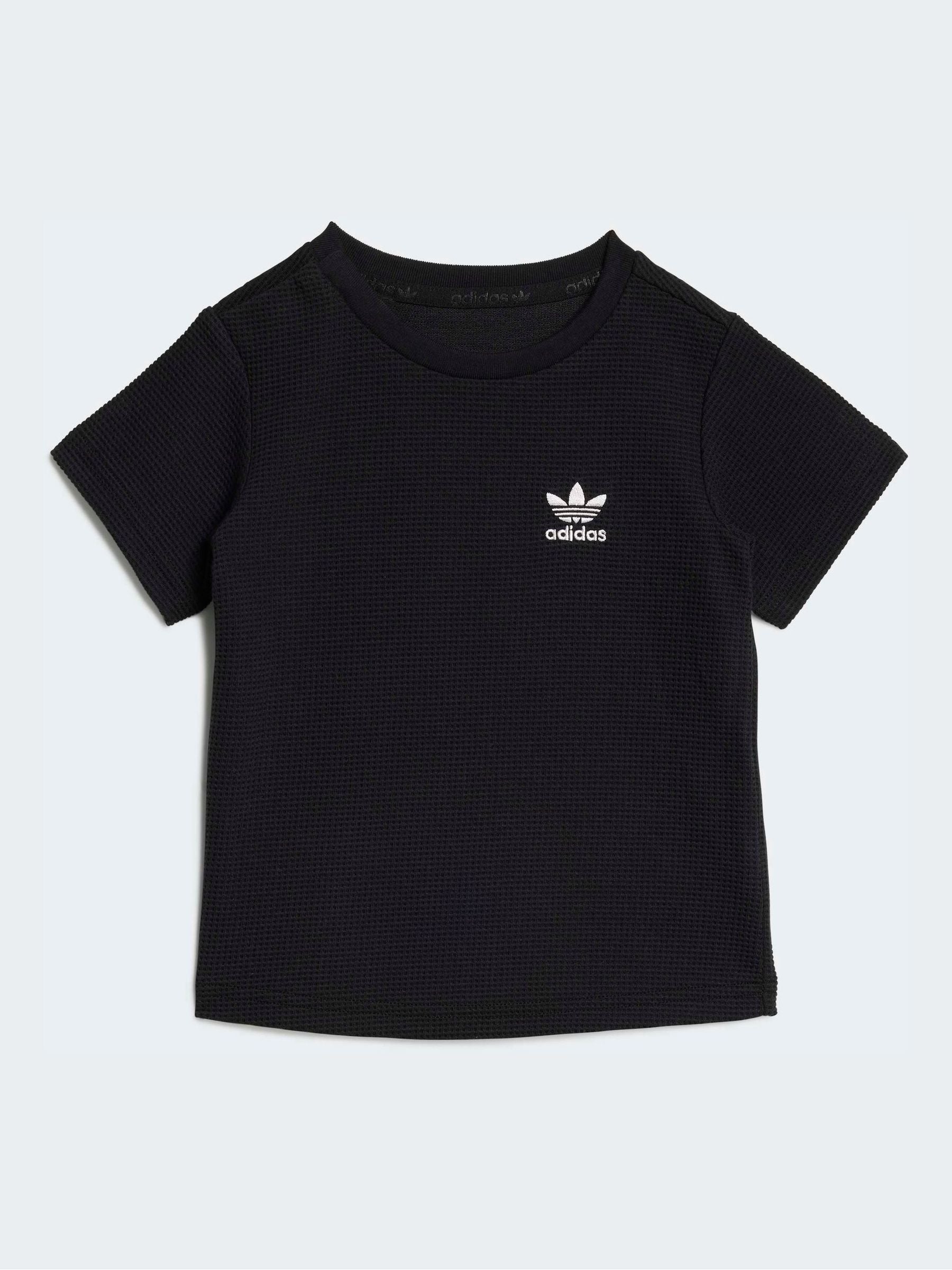 adidas Originals Black Waffle T-Shirt and Shorts Set image 2