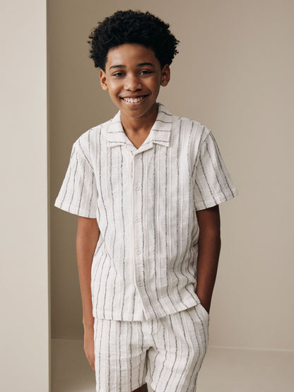 Dsiney Kidz - White Short Sleeve Textured Stripe Shirt and Shorts Set (3-16yrs) image 1