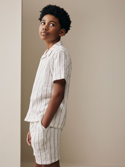 Dsiney Kidz - White Short Sleeve Textured Stripe Shirt and Shorts Set (3-16yrs) image 2