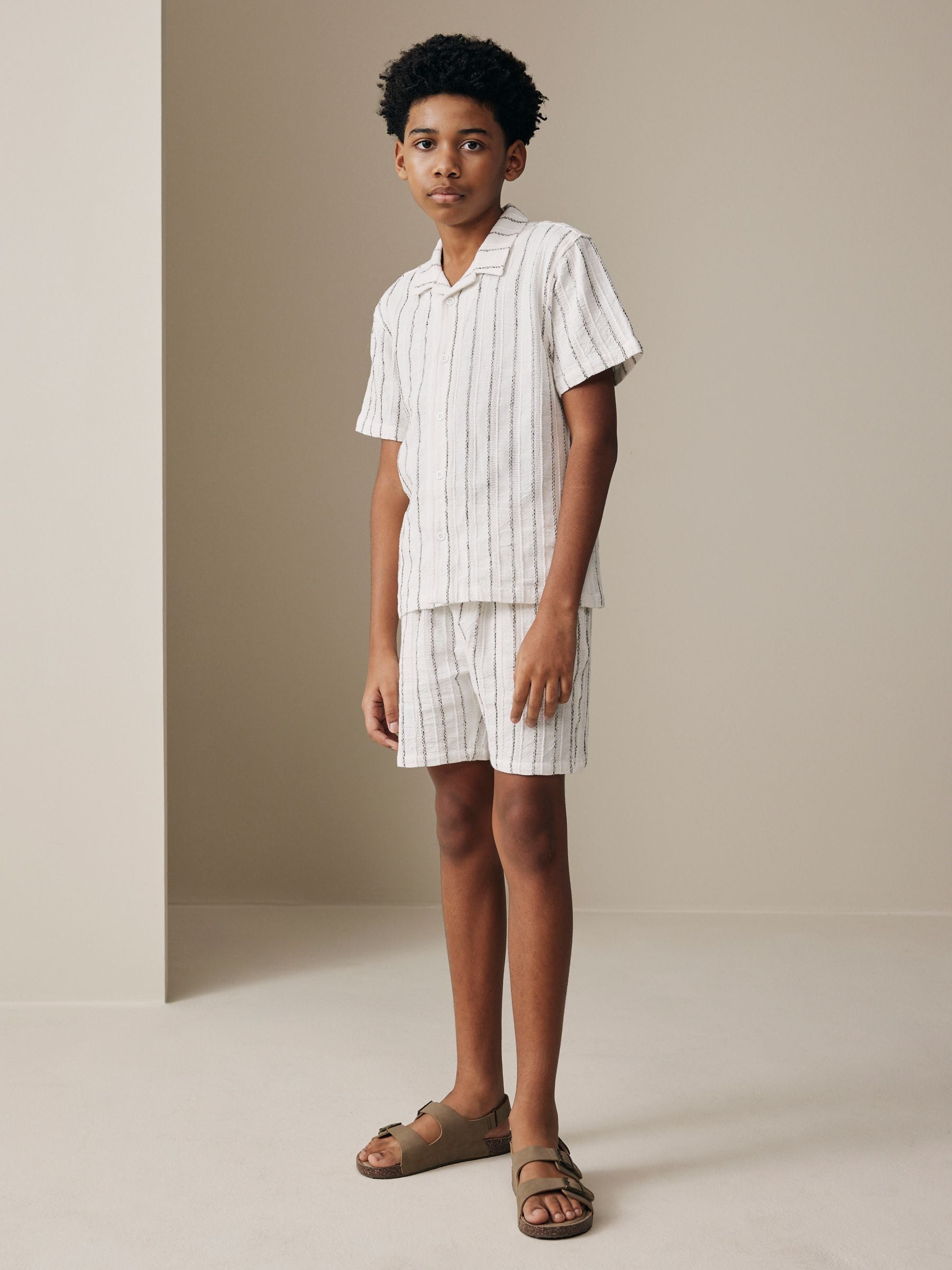 Dsiney Kidz - White Short Sleeve Textured Stripe Shirt and Shorts Set (3-16yrs) image 3