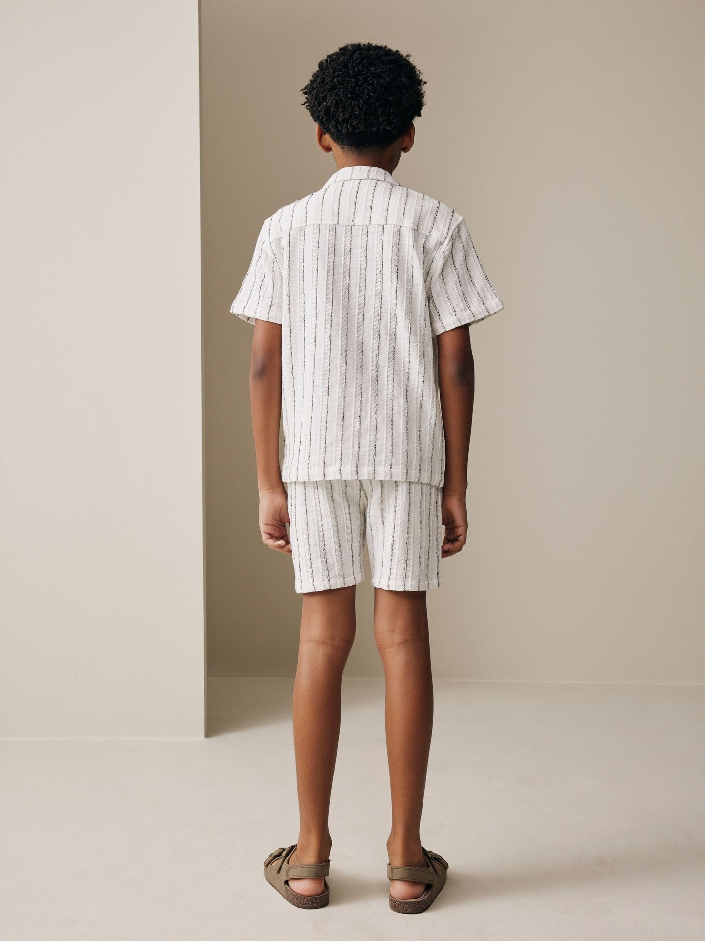 Dsiney Kidz - White Short Sleeve Textured Stripe Shirt and Shorts Set (3-16yrs) image 4