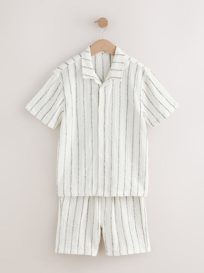Dsiney Kidz - White Short Sleeve Textured Stripe Shirt and Shorts Set (3-16yrs) image 5