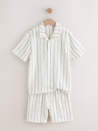Dsiney Kidz - White Short Sleeve Textured Stripe Shirt and Shorts Set (3-16yrs) image 6
