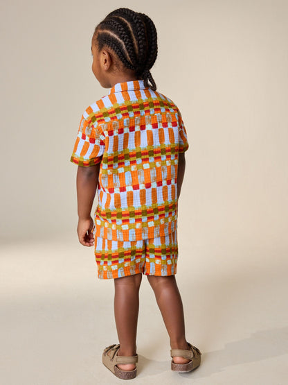 Multi Rust Stripe Short Sleeve Double Cloth Shirt & Shorts Set (3mths-10yrs) image 3