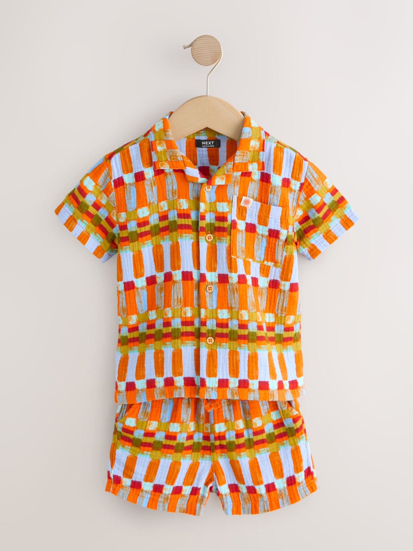 Multi Rust Stripe Short Sleeve Double Cloth Shirt & Shorts Set (3mths-10yrs) image 5