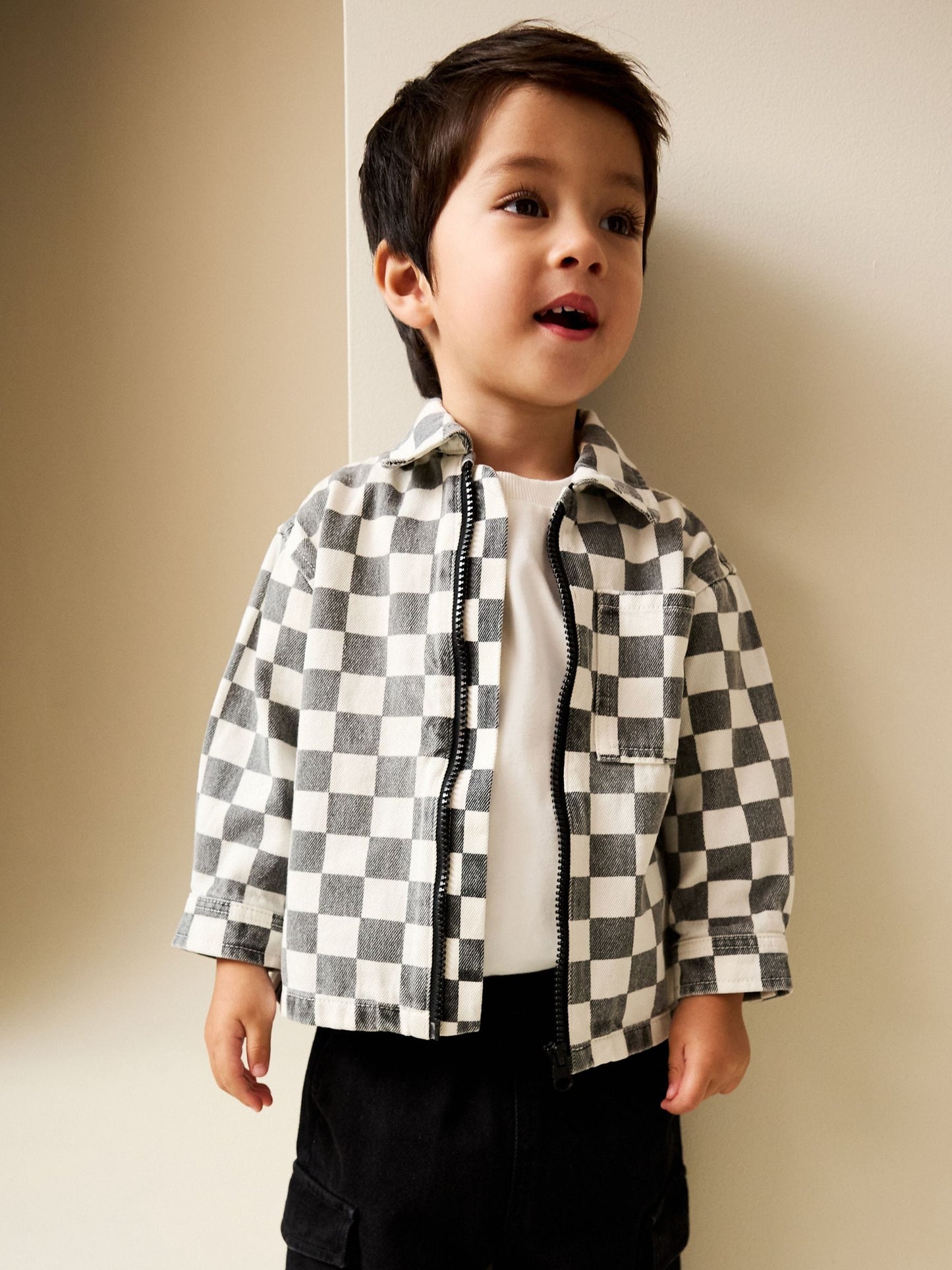 Dsiney Kidz - Grey/White Checkerboard Long Sleeve Zip Through Overshirt (3mths-7yrs) image 1