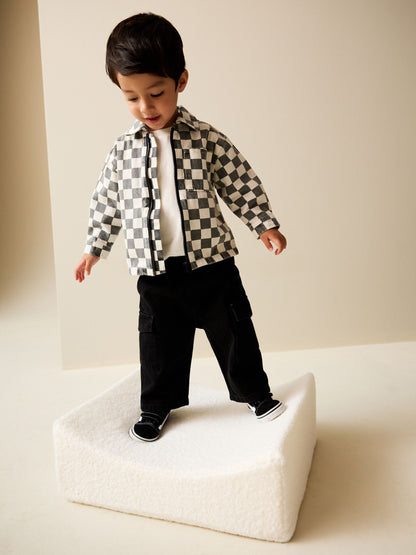 Dsiney Kidz - Grey/White Checkerboard Long Sleeve Zip Through Overshirt (3mths-7yrs) image 2