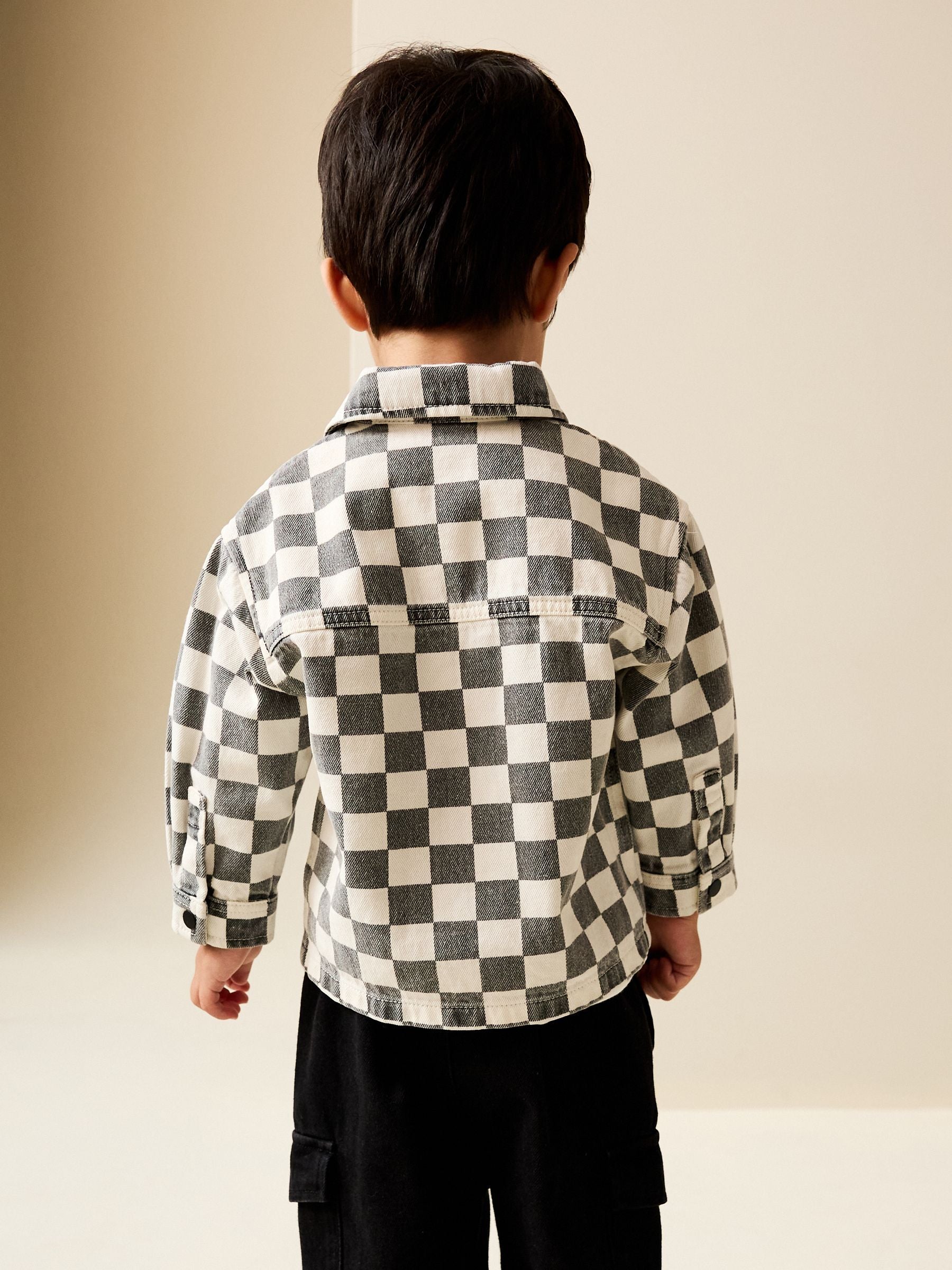Dsiney Kidz - Grey/White Checkerboard Long Sleeve Zip Through Overshirt (3mths-7yrs) image 3