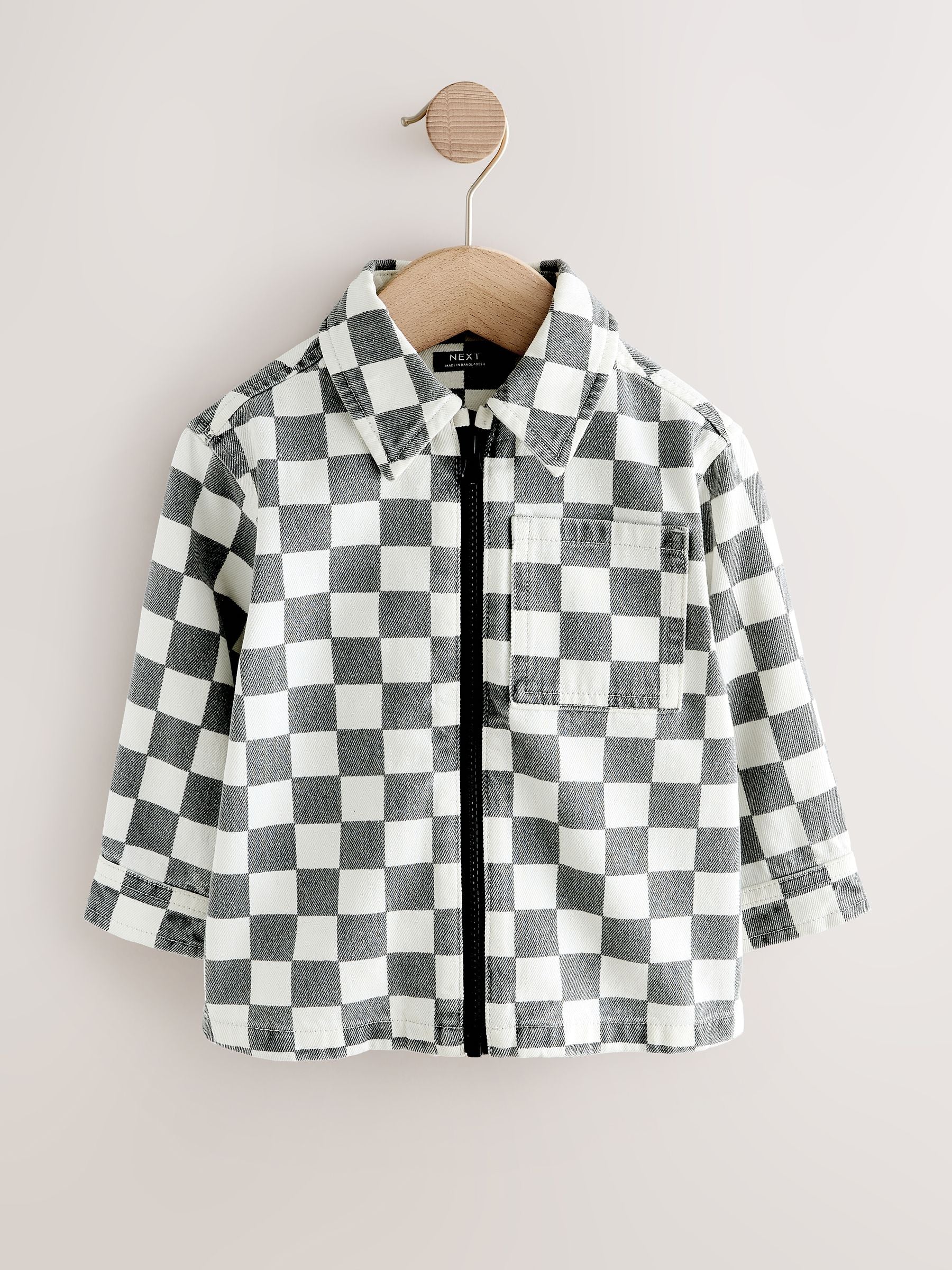 Dsiney Kidz - Grey/White Checkerboard Long Sleeve Zip Through Overshirt (3mths-7yrs) image 5