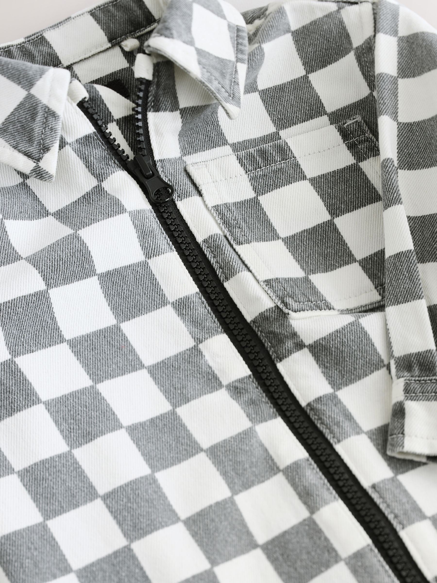 Dsiney Kidz - Grey/White Checkerboard Long Sleeve Zip Through Overshirt (3mths-7yrs) image 7