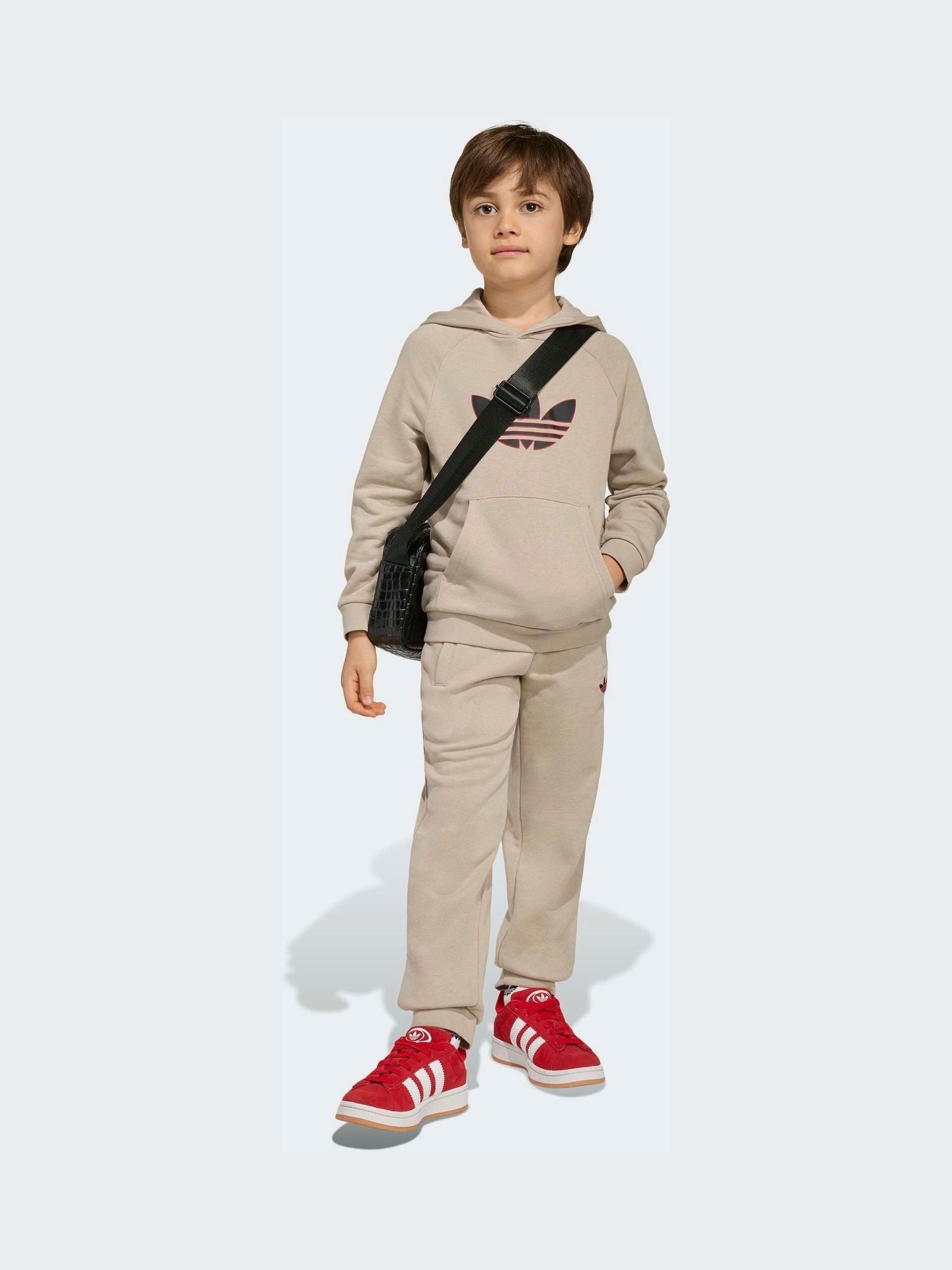 adidas originals Brown Trefoil Hoodie and Jogger Little Kids Set image 3