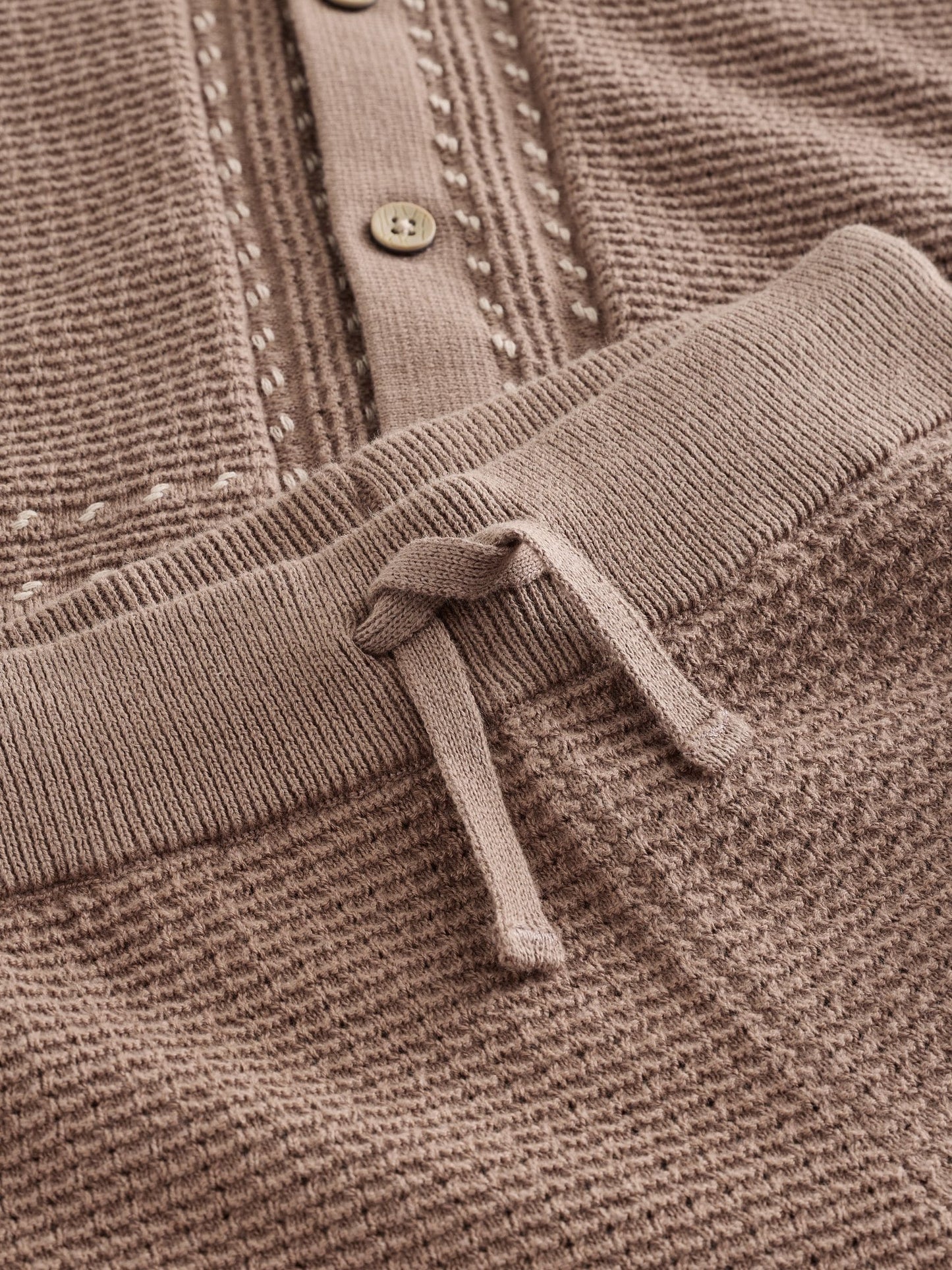 Tan Brown Textured Knitted Button Through Polo Shirt and Shorts Set (3mths-10yrs) image 8