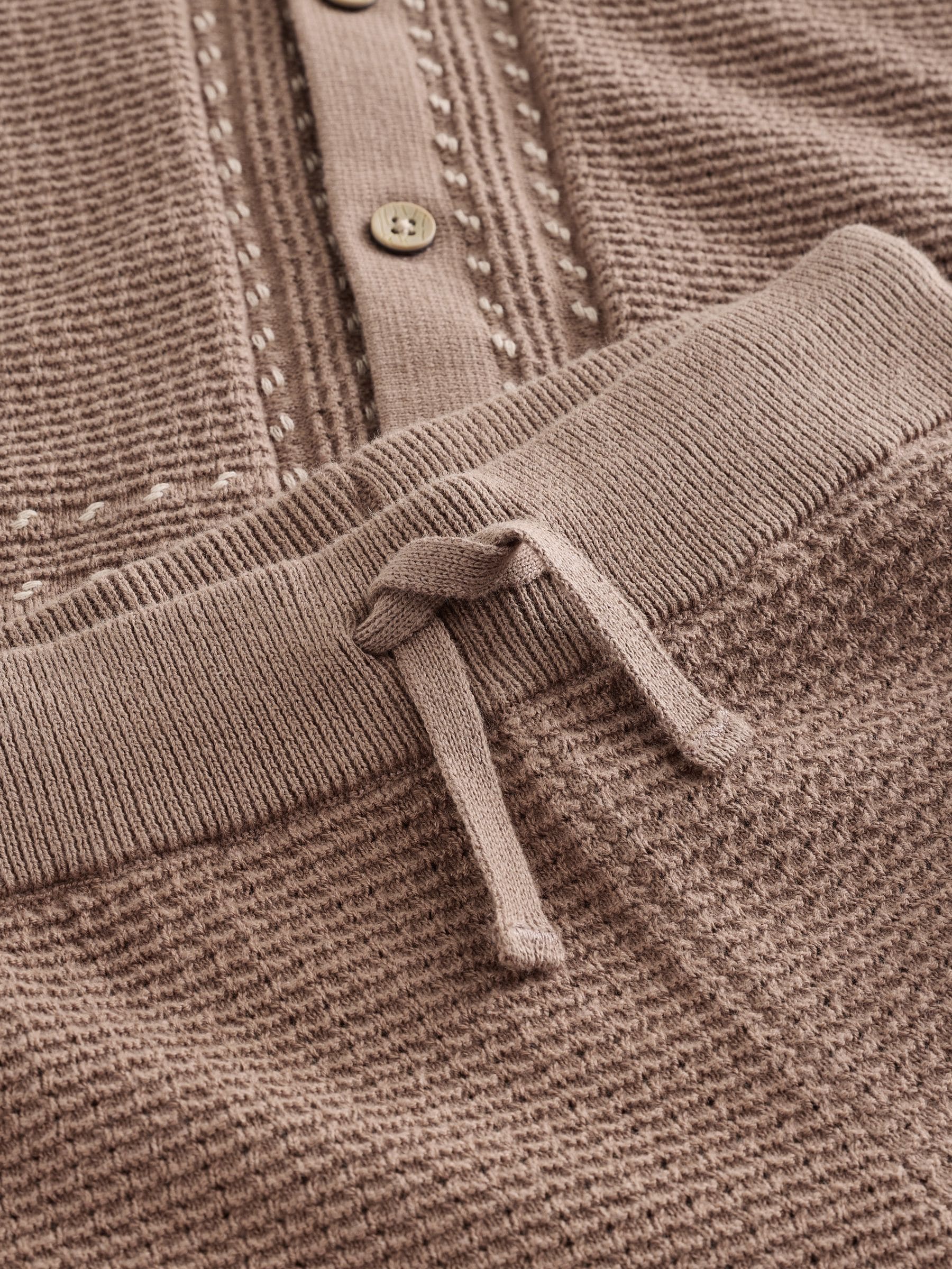 Tan Brown Textured Knitted Button Through Polo Shirt and Shorts Set (3mths-10yrs) image 8