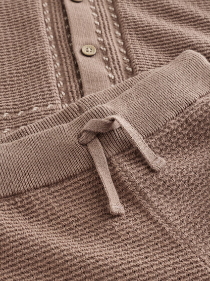 Tan Brown Textured Knitted Button Through Polo Shirt and Shorts Set (3mths-10yrs) image 8
