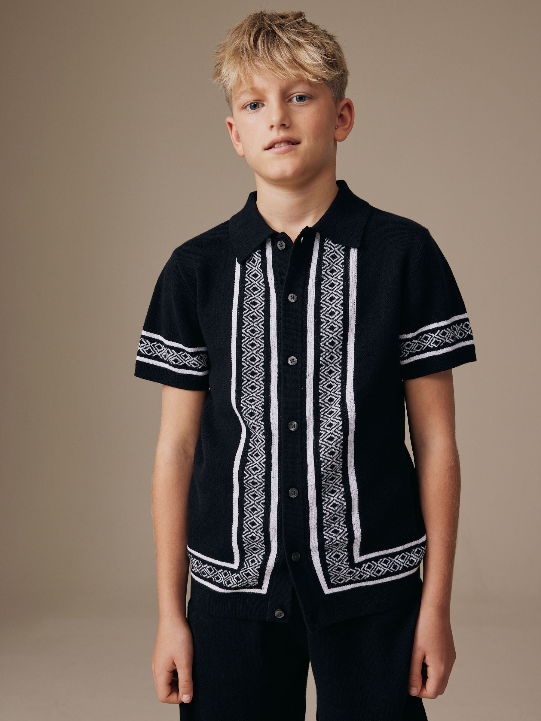 Dsiney Kidz - Monochrome Knitted Polo Shirt And Shorts Set (3-16yrs) image 2