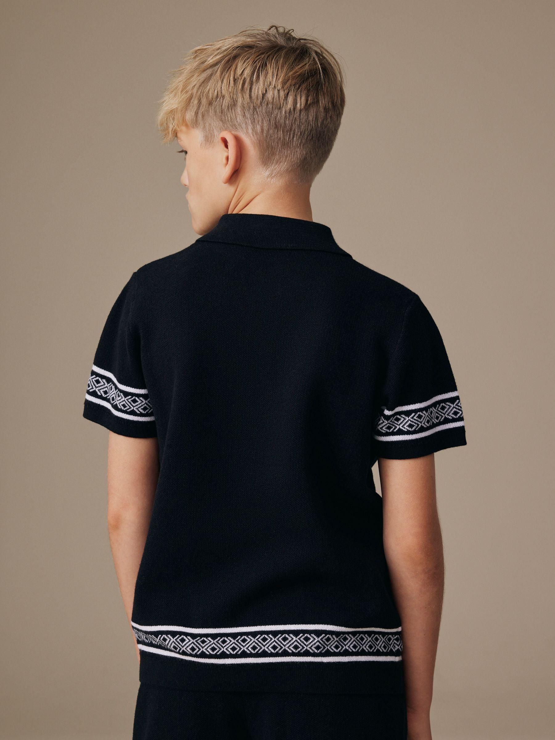 Dsiney Kidz - Monochrome Knitted Polo Shirt And Shorts Set (3-16yrs) image 3