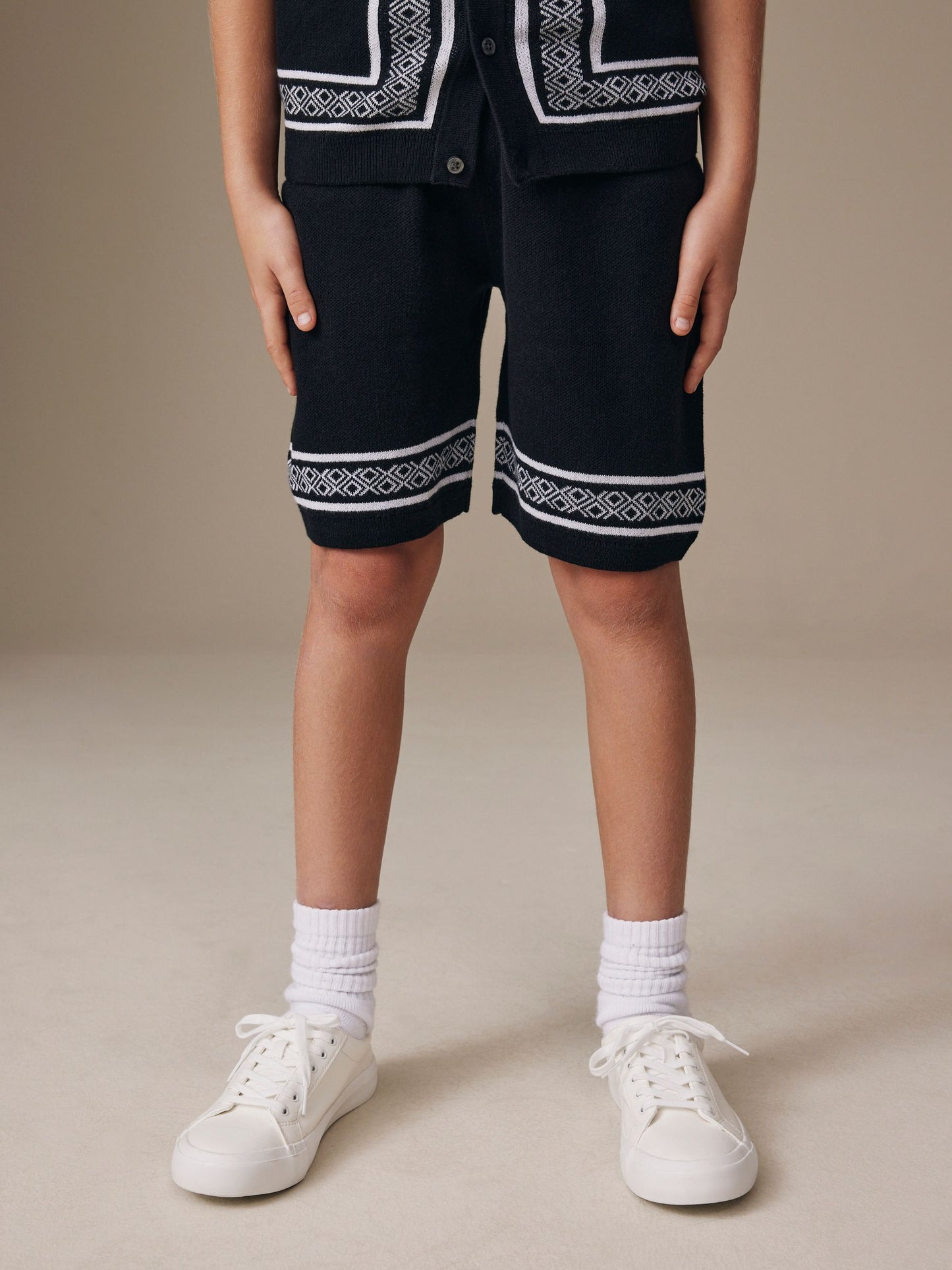 Dsiney Kidz - Monochrome Knitted Polo Shirt And Shorts Set (3-16yrs) image 4
