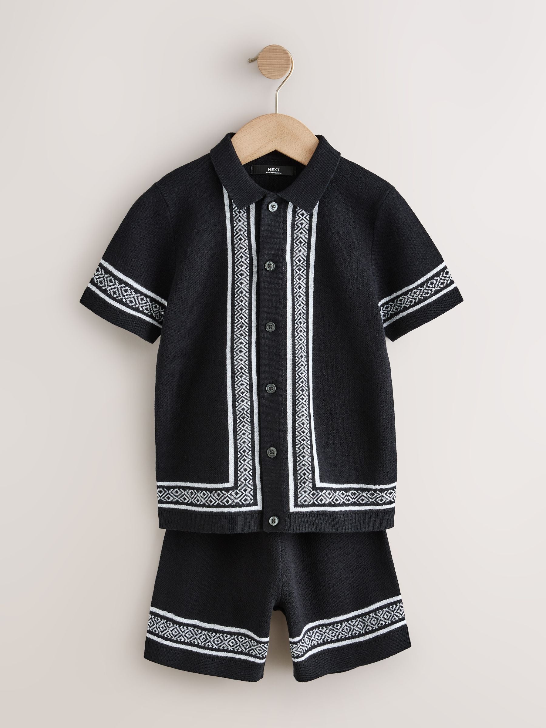 Dsiney Kidz - Monochrome Knitted Polo Shirt And Shorts Set (3-16yrs) image 5