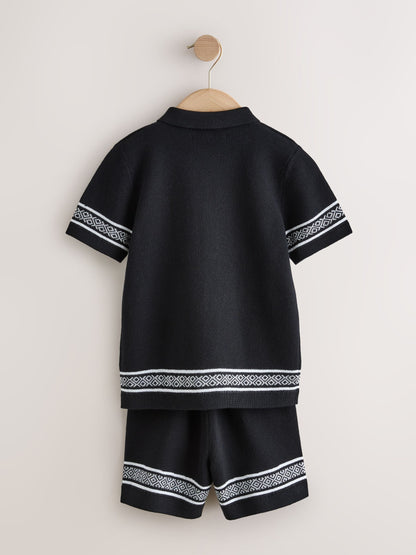 Dsiney Kidz - Monochrome Knitted Polo Shirt And Shorts Set (3-16yrs) image 6