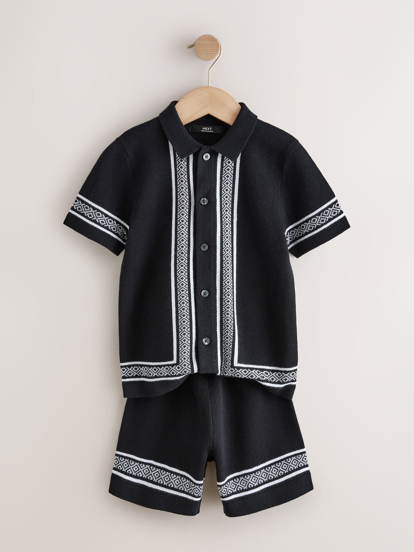 Dsiney Kidz - Monochrome Knitted Polo Shirt And Shorts Set (3-16yrs) image 7