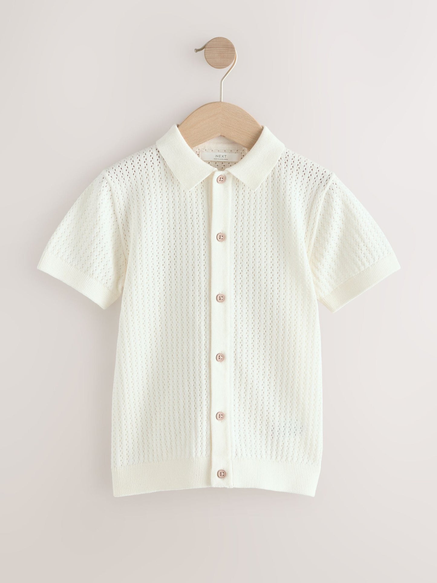 Dsiney Kidz - White Knitted Button Through Polo Shirt (3-16yrs) image 1
