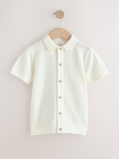 Dsiney Kidz - White Knitted Button Through Polo Shirt (3-16yrs) image 1