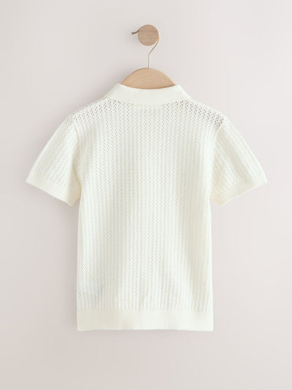 Dsiney Kidz - White Knitted Button Through Polo Shirt (3-16yrs) image 2