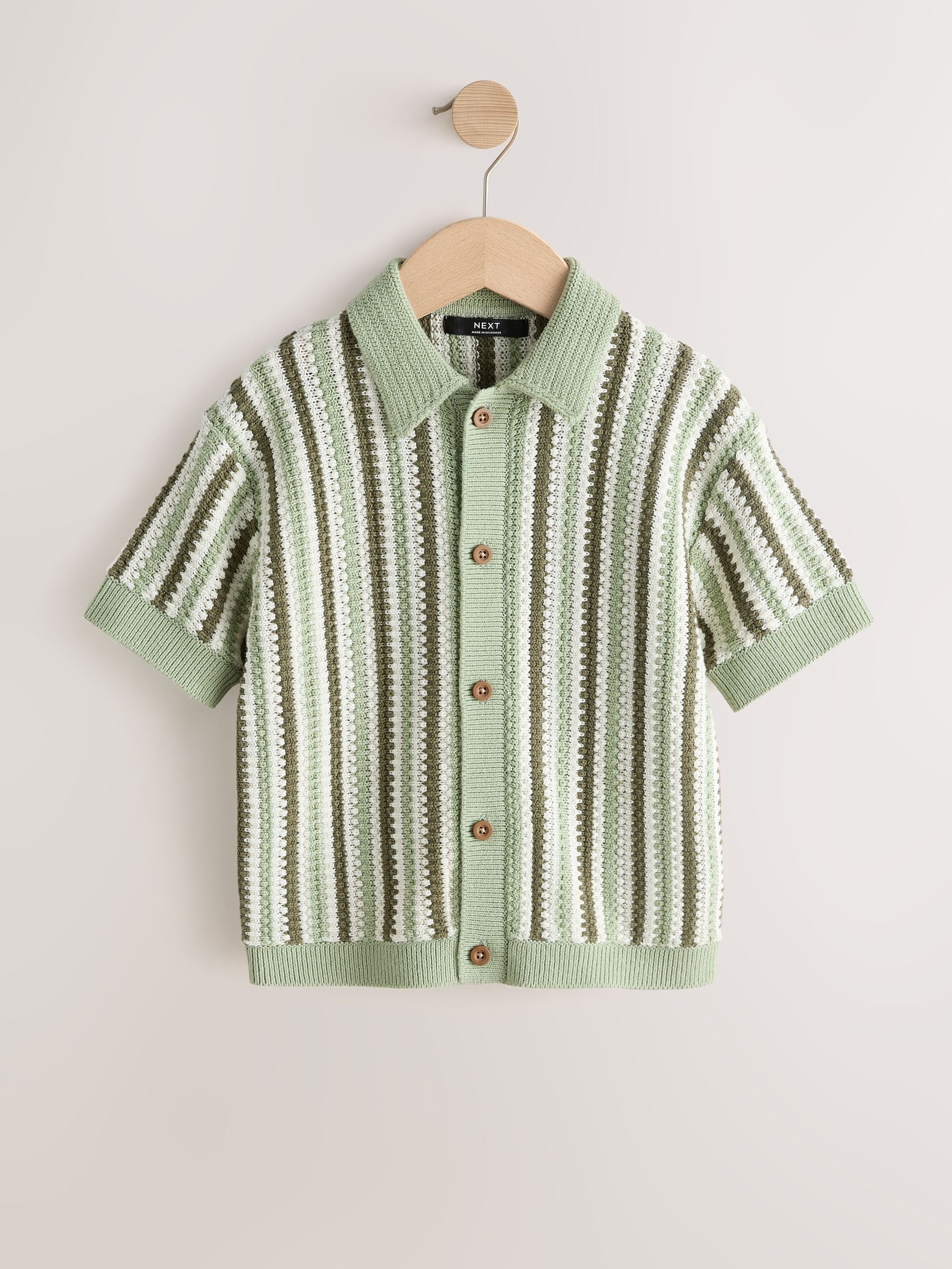 Dsiney Kidz - Green Knitted Stripe Polo Shirt (3-16yrs) image 1