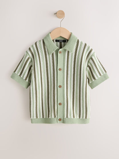 Dsiney Kidz - Green Knitted Stripe Polo Shirt (3-16yrs) image 1