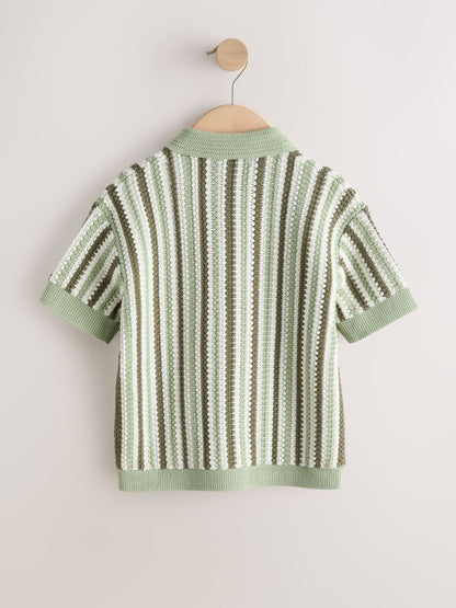 Dsiney Kidz - Green Knitted Stripe Polo Shirt (3-16yrs) image 2