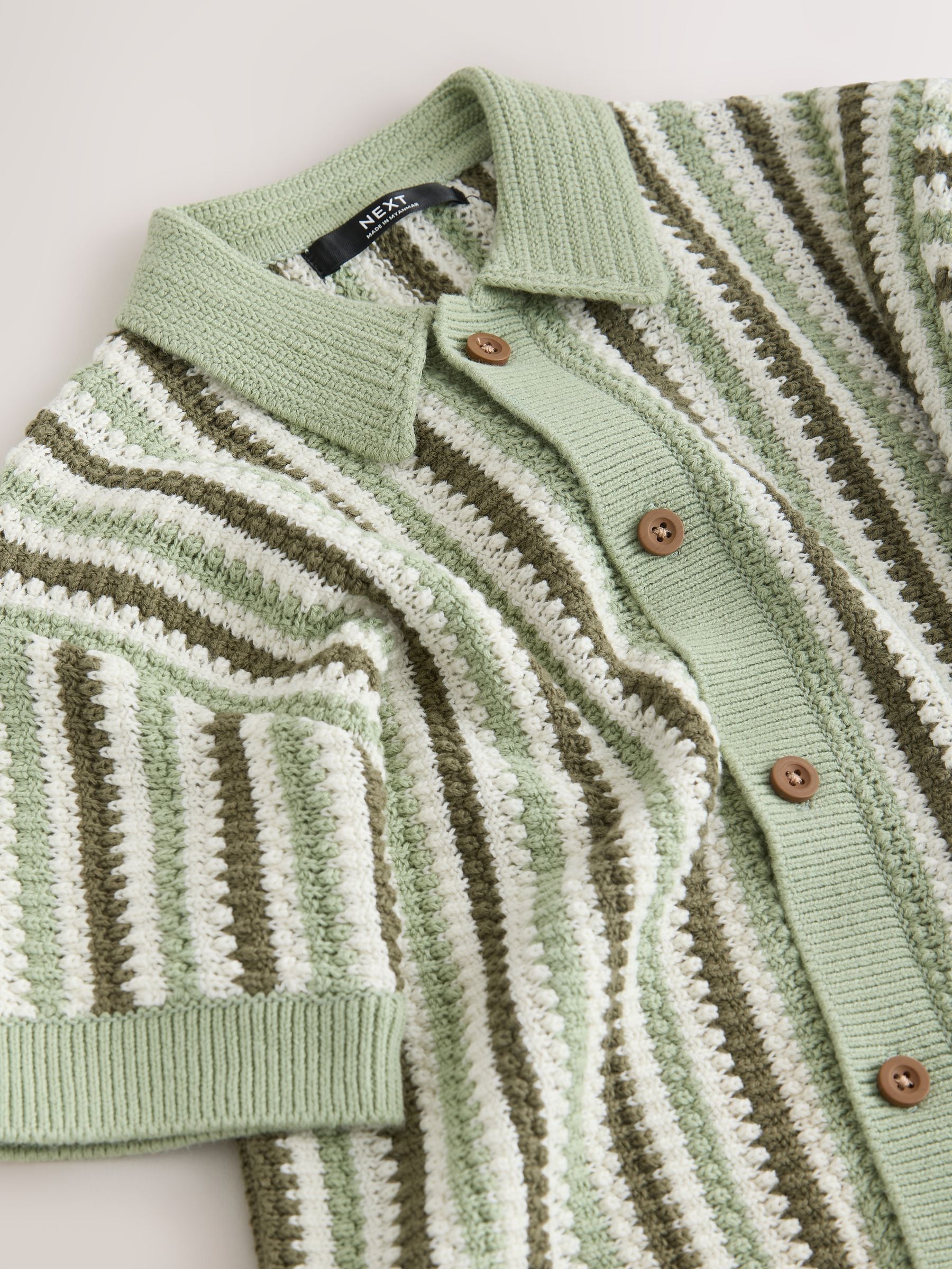Dsiney Kidz - Green Knitted Stripe Polo Shirt (3-16yrs) image 3