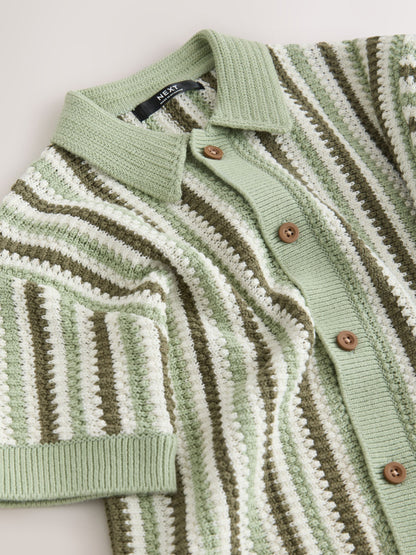 Dsiney Kidz - Green Knitted Stripe Polo Shirt (3-16yrs) image 3