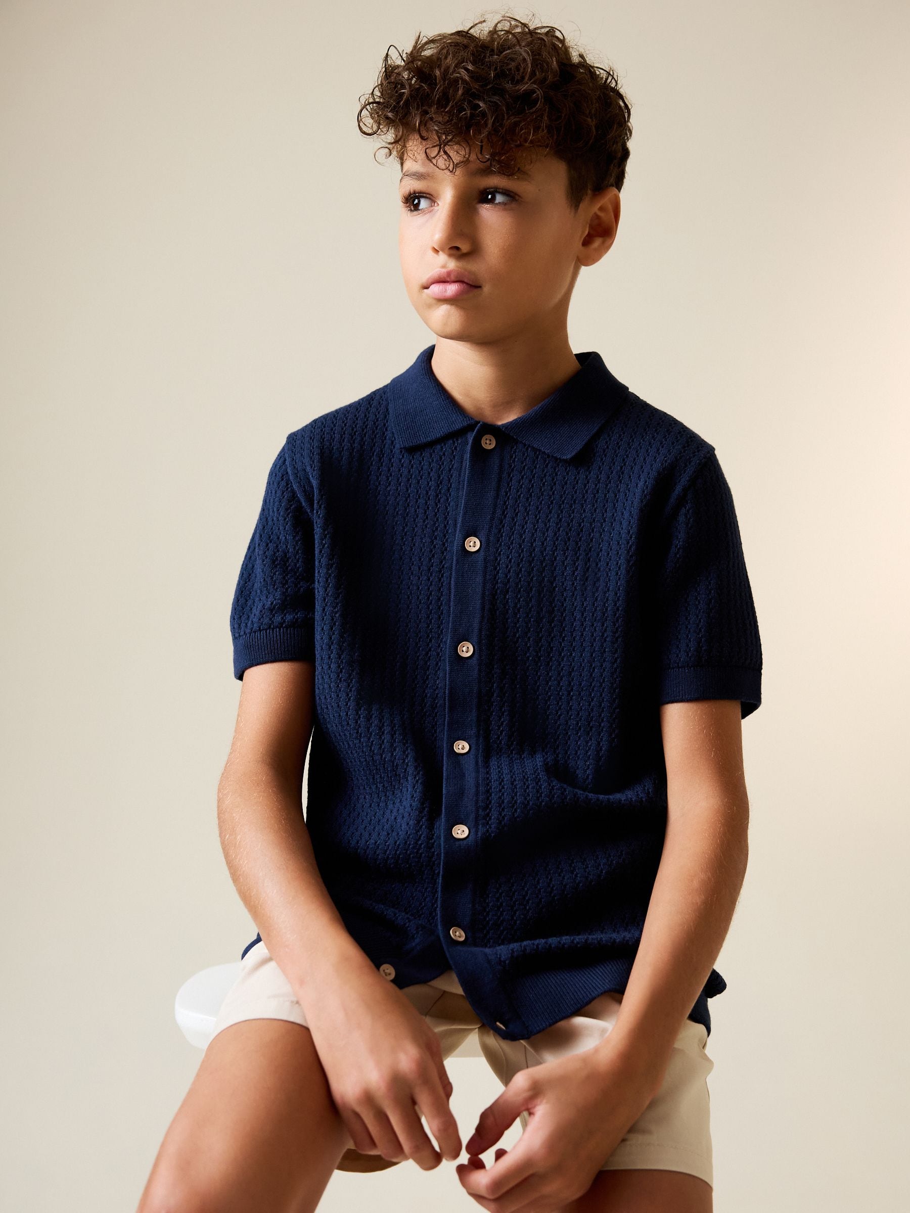 Dsiney Kidz - Navy Blue Knitted Button Through Polo Shirt (3-16yrs) image 1