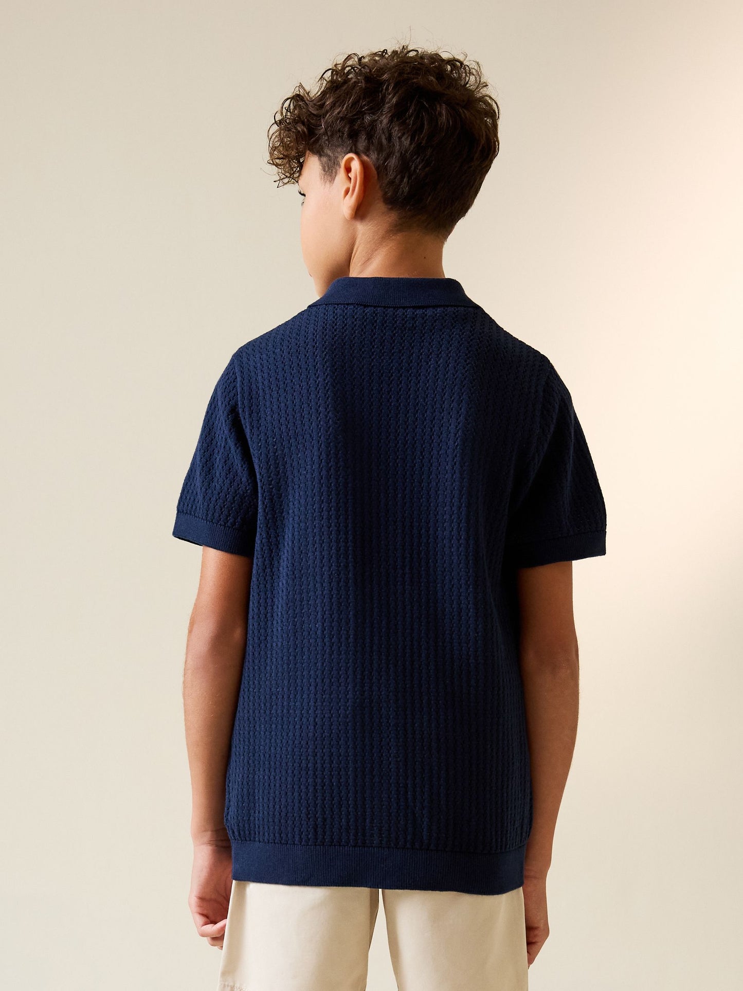 Dsiney Kidz - Navy Blue Knitted Button Through Polo Shirt (3-16yrs) image 2