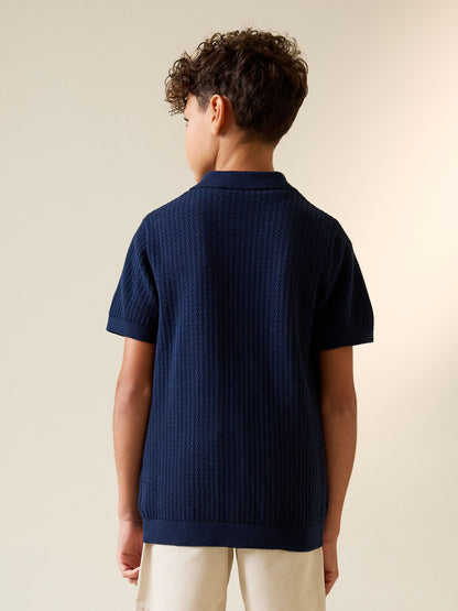 Dsiney Kidz - Navy Blue Knitted Button Through Polo Shirt (3-16yrs) image 2