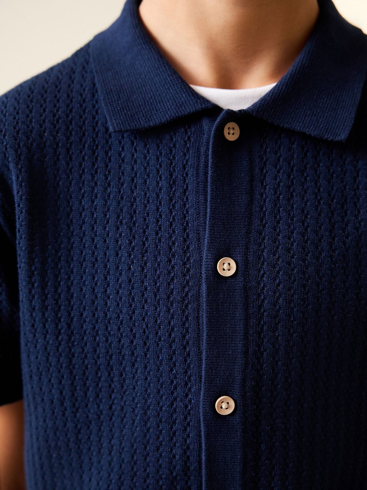 Dsiney Kidz - Navy Blue Knitted Button Through Polo Shirt (3-16yrs) image 3