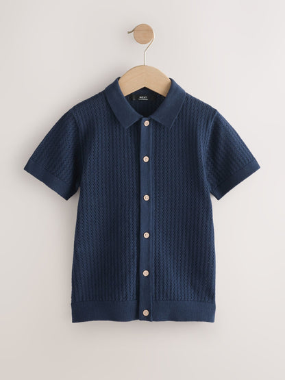 Dsiney Kidz - Navy Blue Knitted Button Through Polo Shirt (3-16yrs) image 4