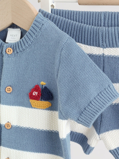 Blue Nautical Stripe Knitted Top and Shorts Baby Set (0mths-2yrs) image 4